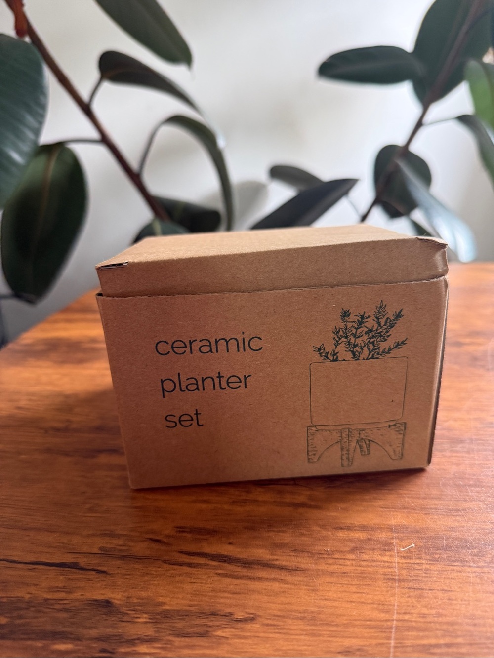 Ceramic Planter Set - white with bamboo stand